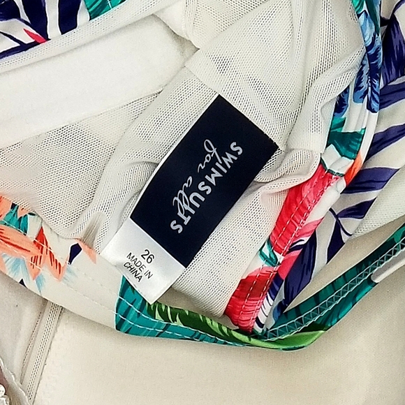 Swimsuits For All Colorful Tropical Floral Print Bandeau Blouson Takini Swim Top - Picture 8 of 9